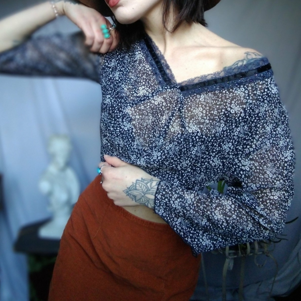 H&M Vintage Sheer Floral Crop Top